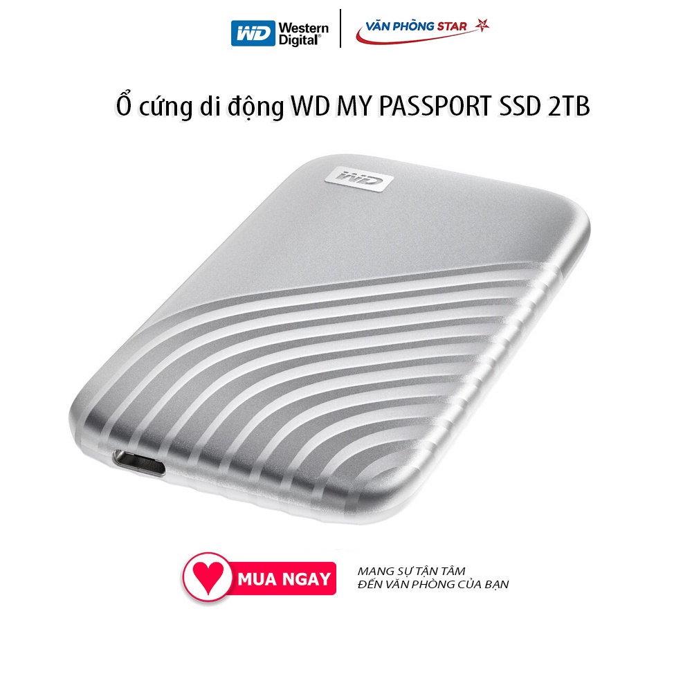 Ổ cứng di động WD MY PASSPORT SSD 2TB USB 3.2 WDBAGF0020BGY-WESN Tốc độ đọc: 1050mb/s; tốc độ ghi: 1000mb/s chính hãng