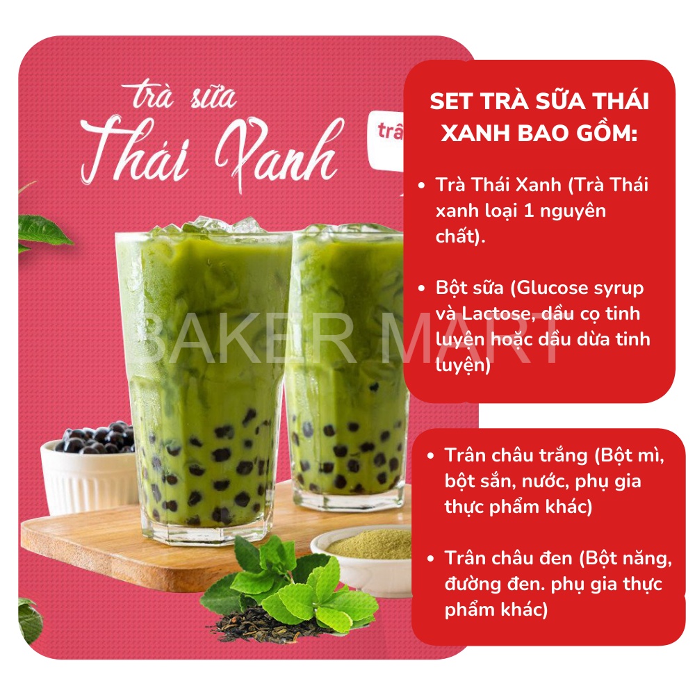 Set Nguyên liệu Pha Trà Sữa Thái Xanh - Nguyên liệu làm bánh Baker Mart