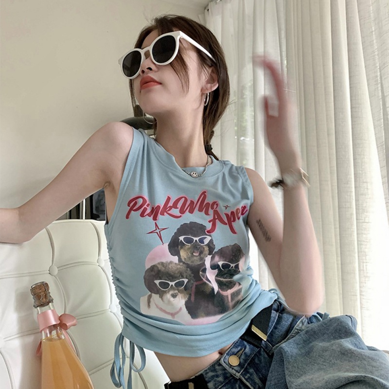 Áo Thun Sát Nách Kiểu Dây Rút Họa Tiết Hoạt Hình Thời Trang Mùa Hè Cho Nữ