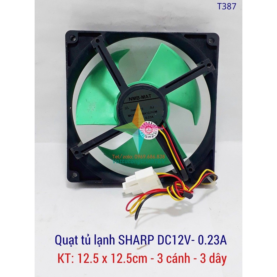 Quạt tủ lạnh SHARP DC12V/DC15V - 3dây - KT12.5cm x 12.5cm - 3 cánh