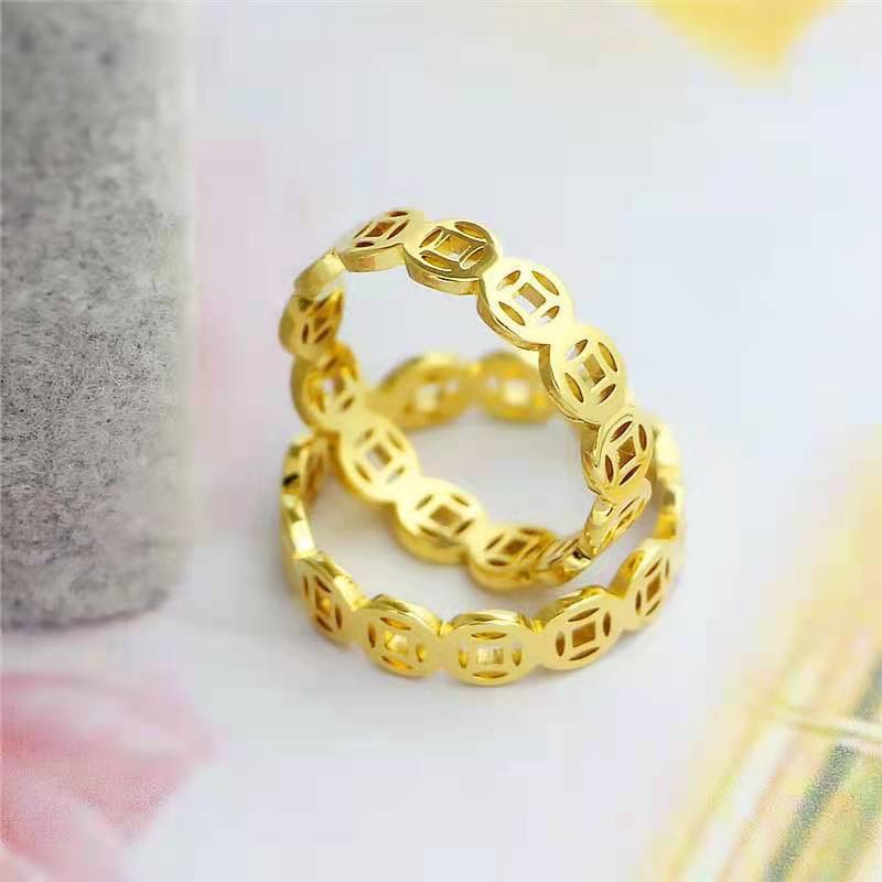 Nhẫn Đồng Xu May Mắn Chất Liệu Thép Không Gỉ