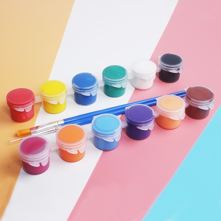 Bộ 12 Màu Vẽ Acrylic 3ml Kèm 2 Cọ Vẽ - Màu Acrylic Mini Vẽ Áo, Tô Tượng Thạch Cao, Vẽ 3D, Giày, Thủy Tinh, Gỗ