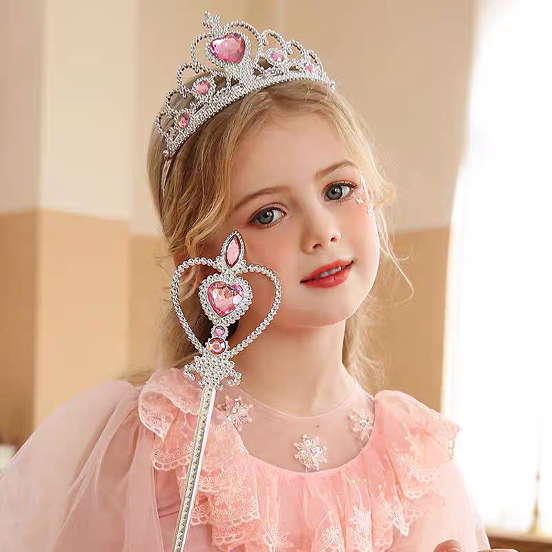 Vương Miện Công Chúa Elsa Anna Kèm Đũa Thần, Tóc Giả Cho Bé Gái