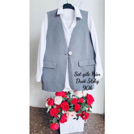 set gile mix sơ mi trắng