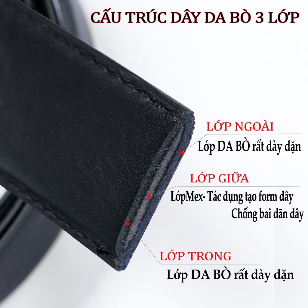 "Da Thật Xịn" Dây Lưng Nịt Nam Da Bò 3 Lớp Loại Trơn Xịn Khóa Đục Lỗ KT cm