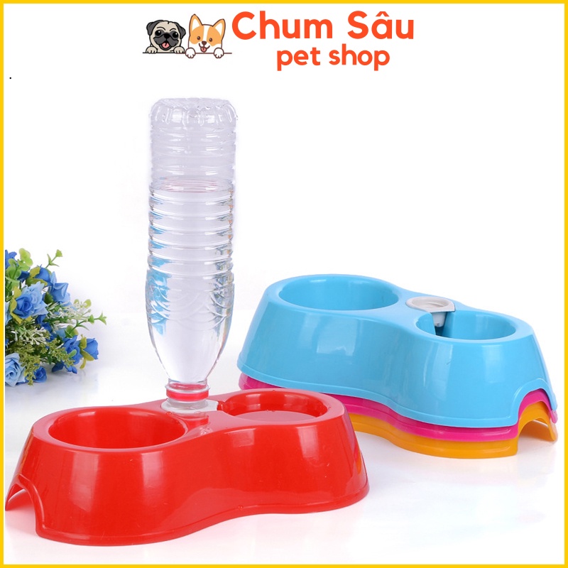 Bát ăn đôi cấp nước tự động cho chó mèo
