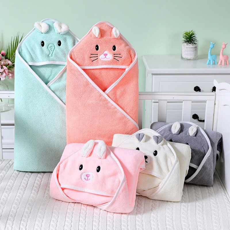 Chăn ủ lông tuyết mềm mịn mũ hình thú ngộ nghĩnh choàng ủ ấm cho bé 1mx1m