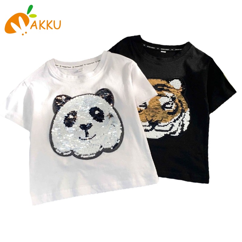 Áo Thun Thêu Hình Gấu Trúc Lật Hai Mặt Dễ Thương Cho Bé Trai