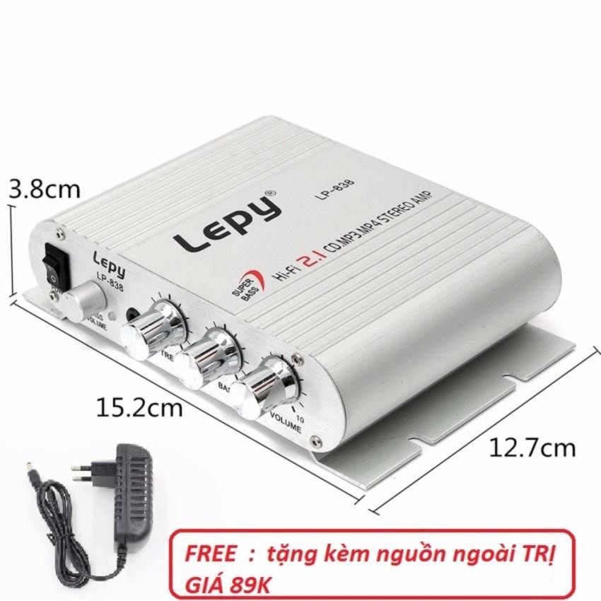 Ampli mini 12V Lepy LP-838 hỗ trợ tặng kèm nguồn ngoài -dc2392+dc2516