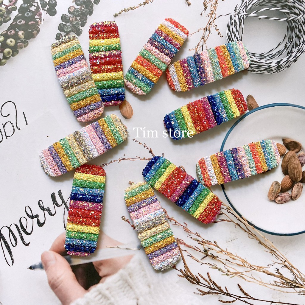 {Ảnh thật} KẸP BẤM CẦU VỒNG, KIM TUYẾN, LOẠI TO, HOT TREND, PHONG CÁCH ULLZANG