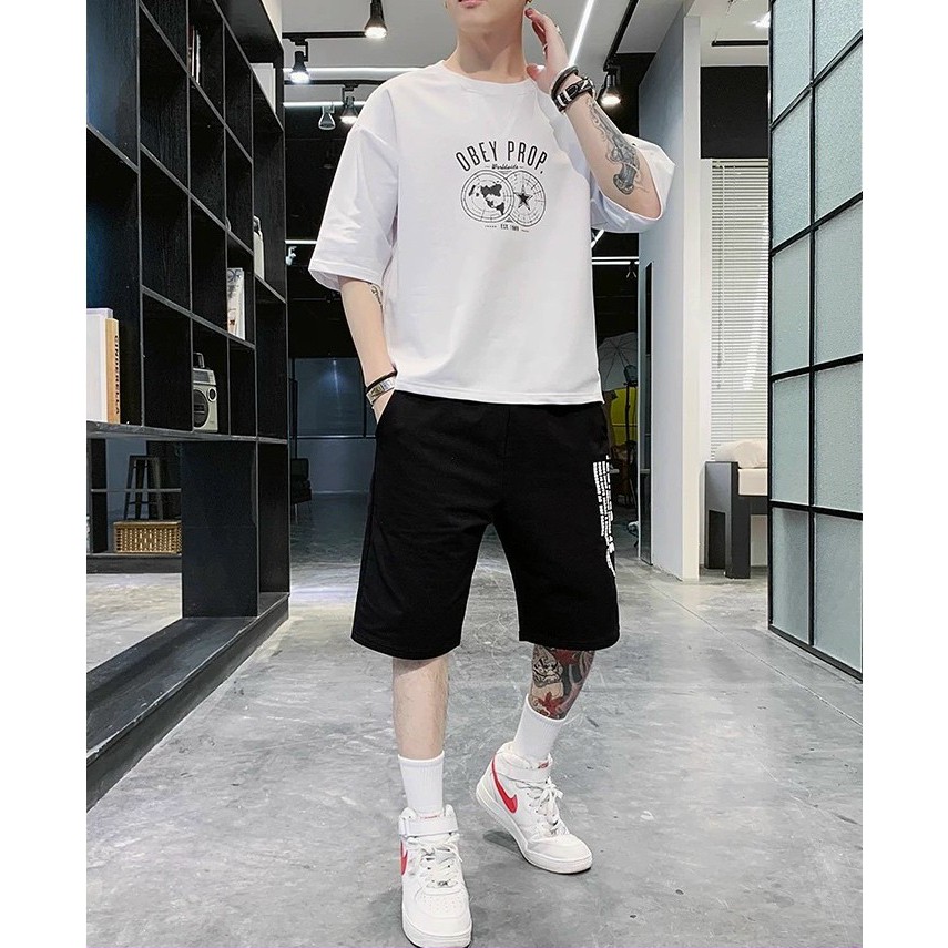 Bộ đồ nam, Bộ thể thao nam mùa hè LOGO chất liệu thun co dãn 4 chiều cao cấp, mặc thoải mái, mát thấm hút mồ hôi