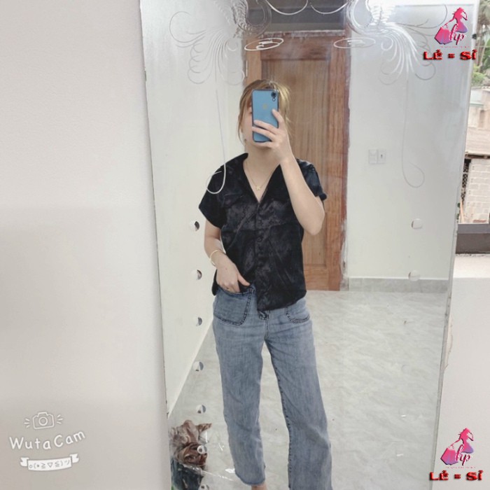 Áo sơ mi nữ voan lụa bóng dày mịn dập nổi logo trendy mẫu 2021 - mới