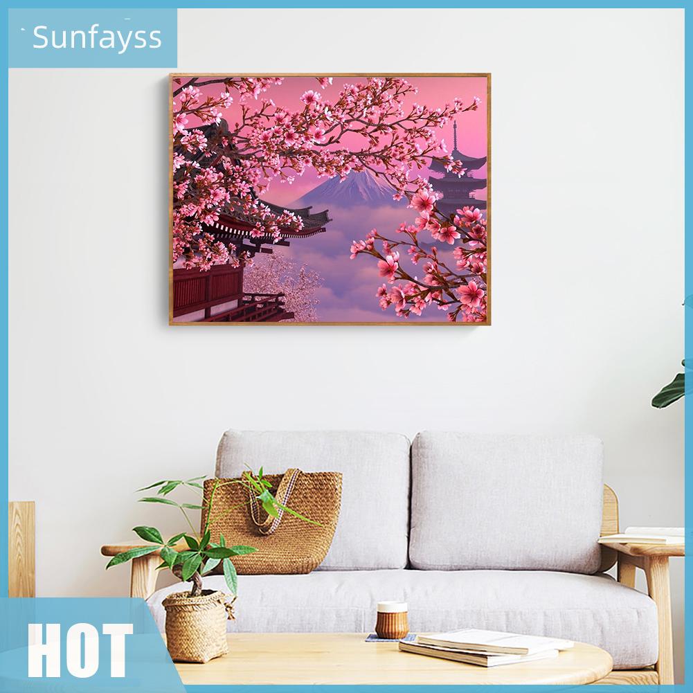 Tranh đính đá kim cương toàn bộ 5D DIY hình phong cảnh hoa đào