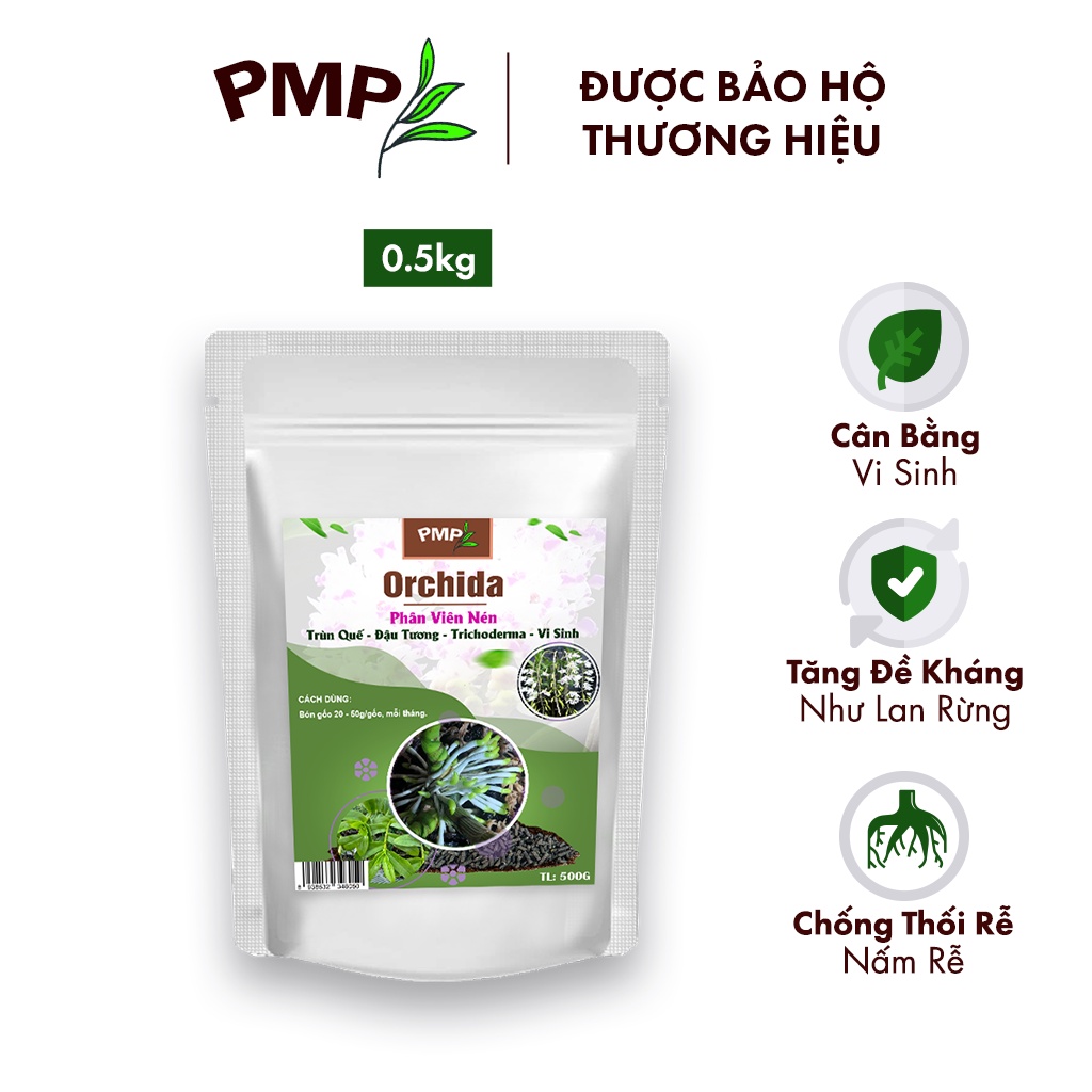 Phân Trùn Quế Orchida - Đậu Tương - Trichoderma Vi Sinh PMP Dạng Viên Nén Cho Hoa Lan, Rau Sạch, Cây Cảnh 500g