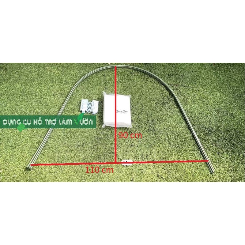 Bộ khung vòm trồng rau cao 90cm rộng 110cm,  gồm khung vòm cung lưới chắn côn trùng kẹp giữ màng