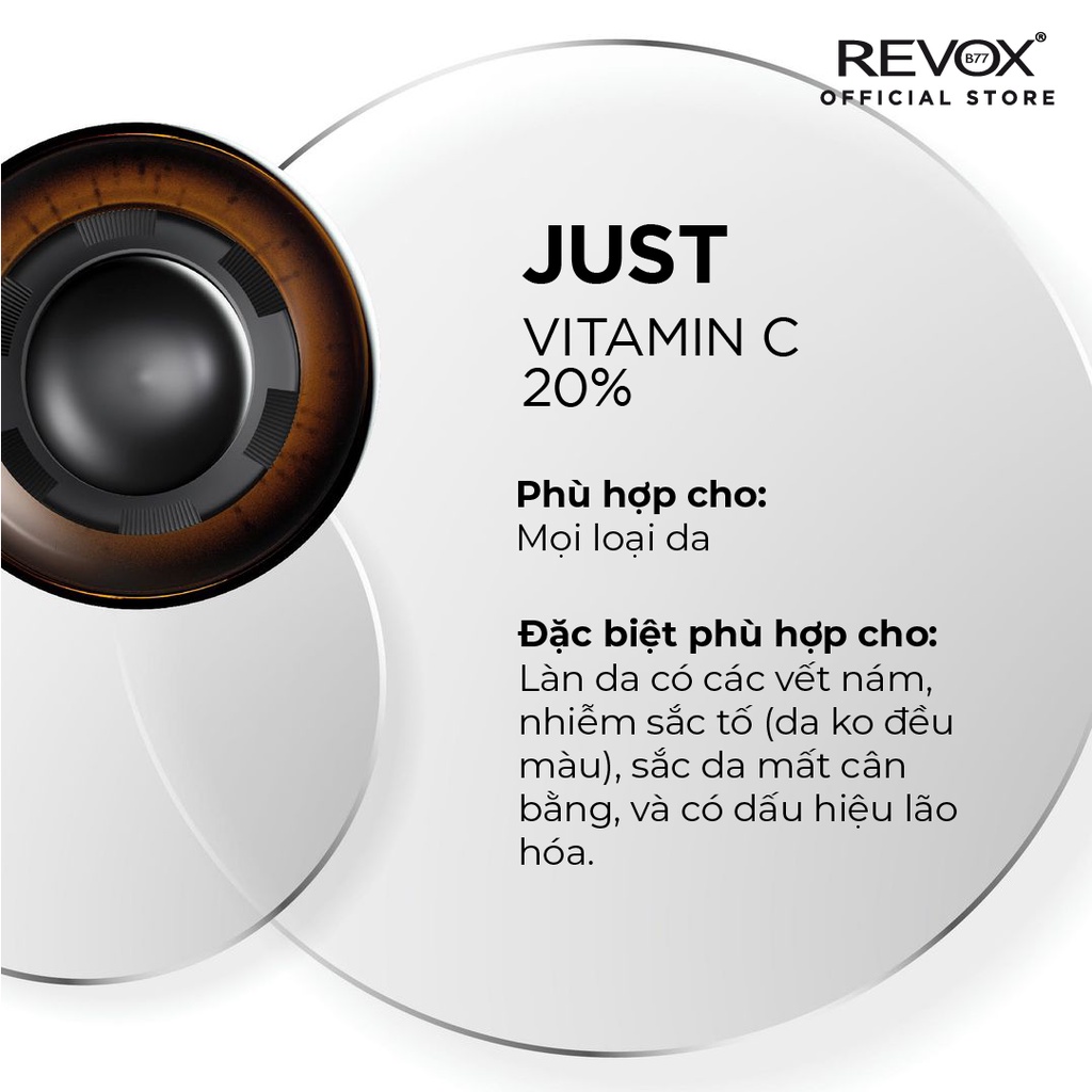 Serum ngăn ngừa Oxy hóa làm sáng da cho mặt và cổ Revox B77 Just - Vitamin C 20% - 30ml; chỉ dùng ngoài da