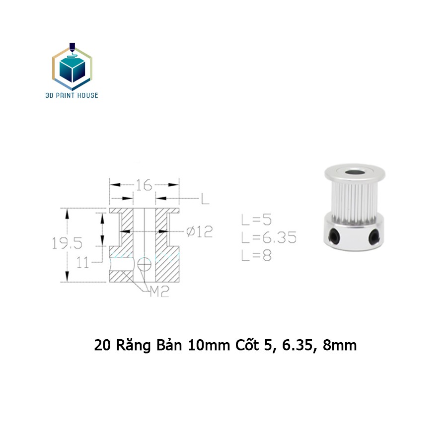 [Mã ELFLASH3 hoàn 10K xu đơn 20K] Puly GT2 Bước 2mm Bản 10mm Cho Máy In 3D