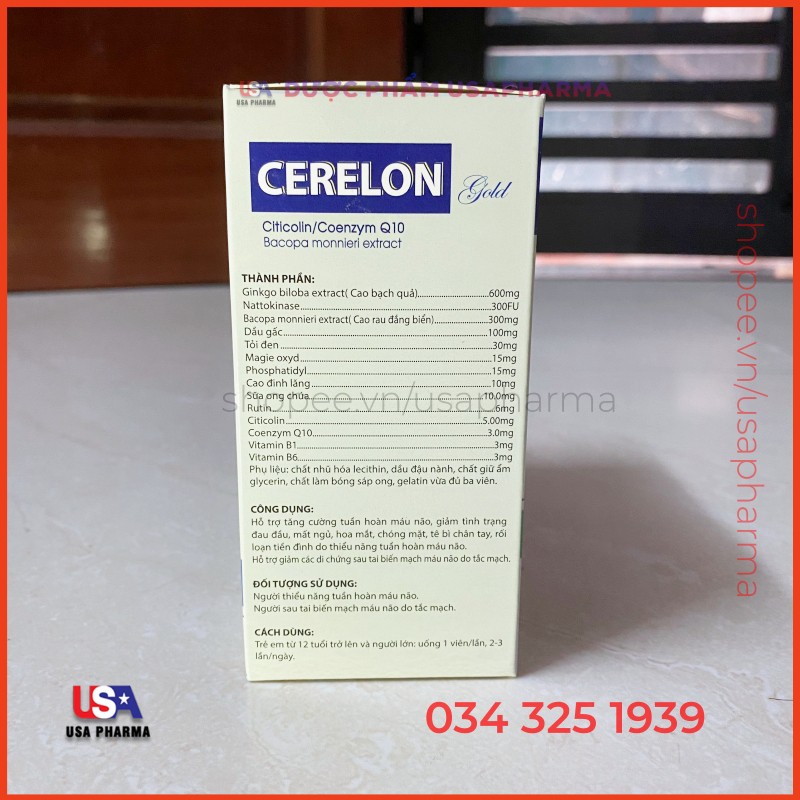 Viên bổ não Cerelon Gold - Giảm nhức đầu, hoa mắt, chóng mặt do rối loạn tiền đình - Hộp 100 viên