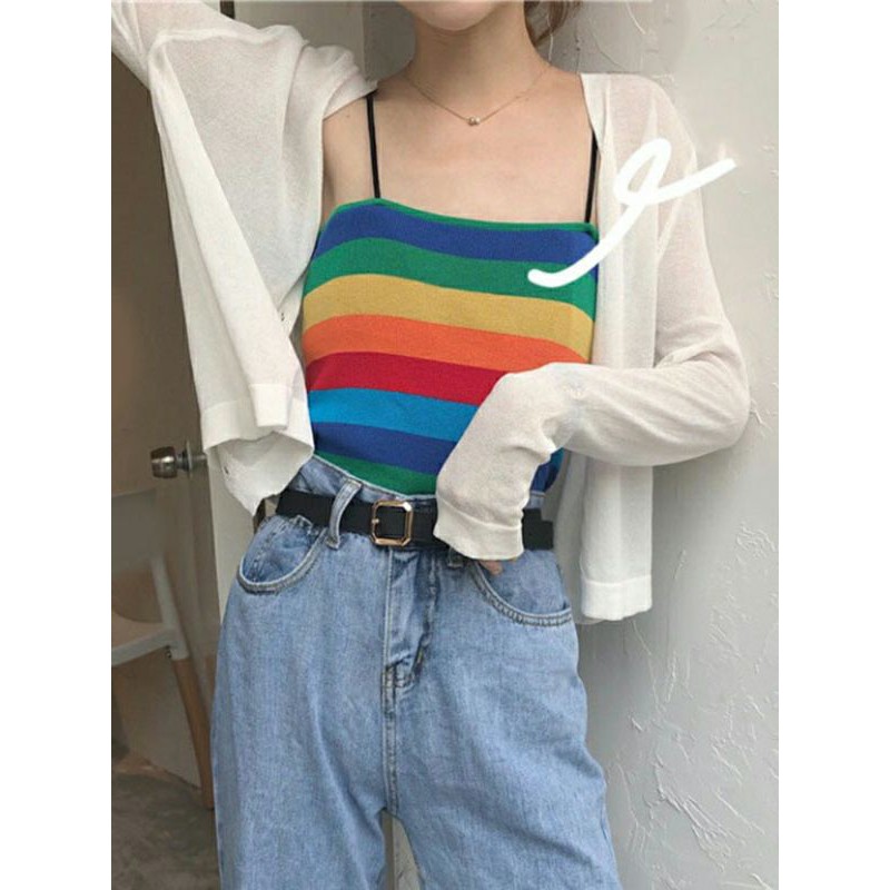 Áo thun nữ 2 dây 7 sắc cầu vồng cực xinh