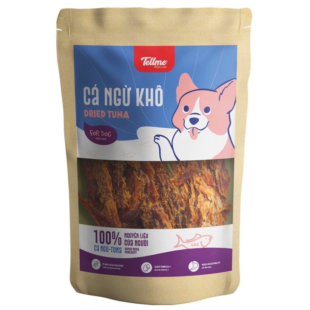 Đồ ăn khô cho chó TELLME®, Gói 40g Thức ăn Cá ngừ khô cho chó giúp lông bóng mượt - Pet Store 155