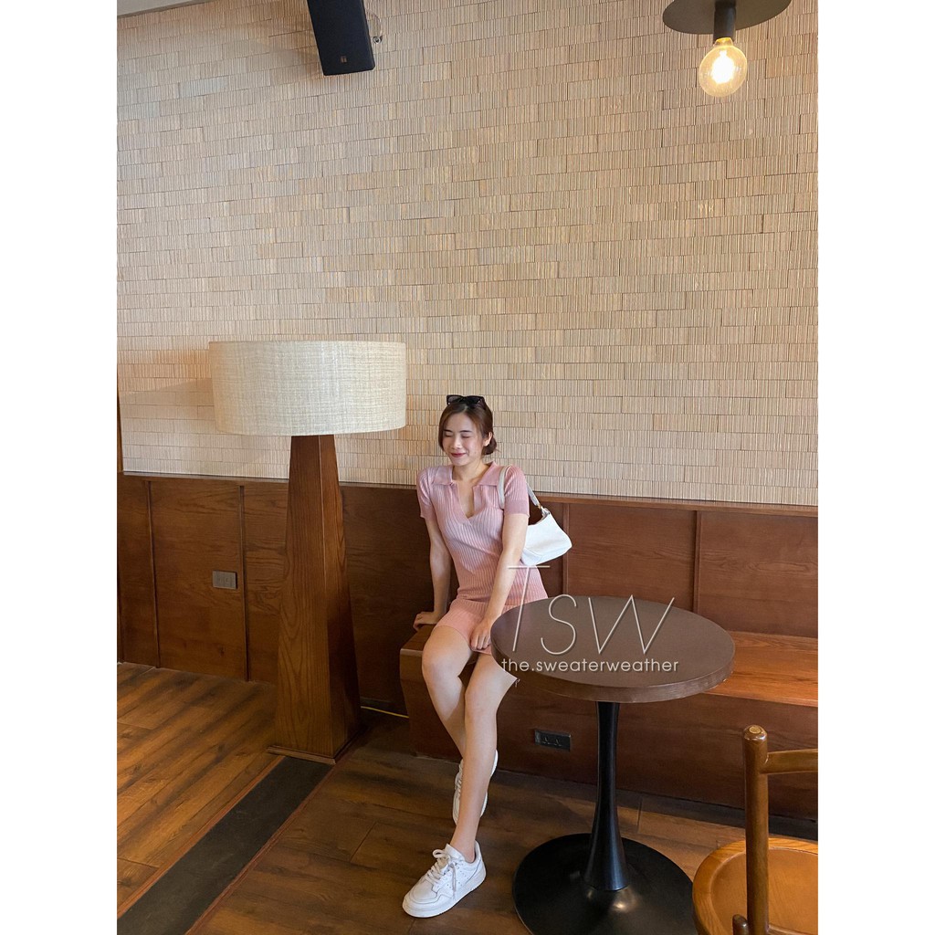 Váy polo len tăm xẻ V, đầm polo tăm (Ảnh thật) | BigBuy360 - bigbuy360.vn