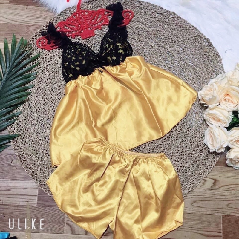 [Có size 70kg] Đồ ngủ sexy nữ bigsize/ Đồ ngủ 2 dây viền ren đen không mút, chất phi mịn quyến rũ 382