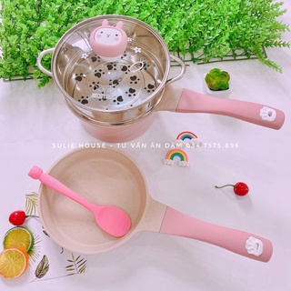 Bộ nồi chảo cao cấp DIDINIKA hình thỏ hồng, gấu hồng 18cm