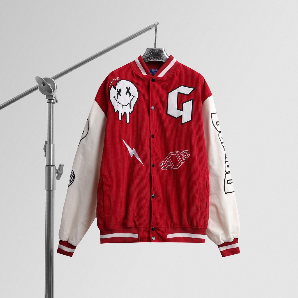 [HIPHOP2] Áo Khóac Form Rộng Nhung Tâm Jacket Varsity Graffiti V4