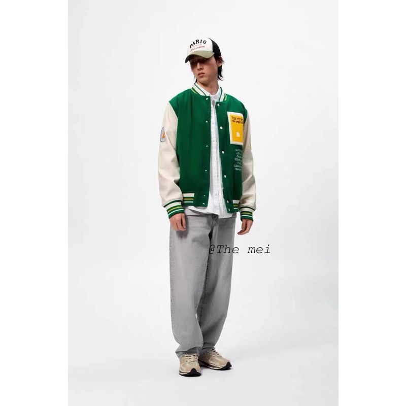 CÓ SẴN - varsity jacket ZR - Áo khoác bóng chày - xanh hoạ tiết siêu đẹp - unisex cho cả nam và nữ - The Mei