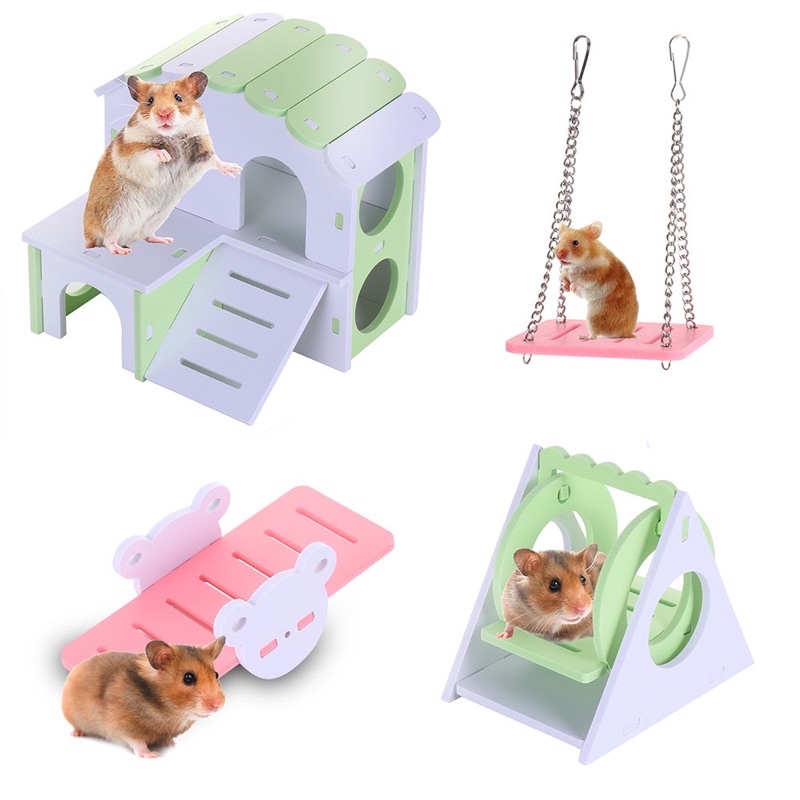 Đồ Chơi, nhà ngủ gỗ cho Hamster, thú cảnh nhỏ (có lắp sẵn)