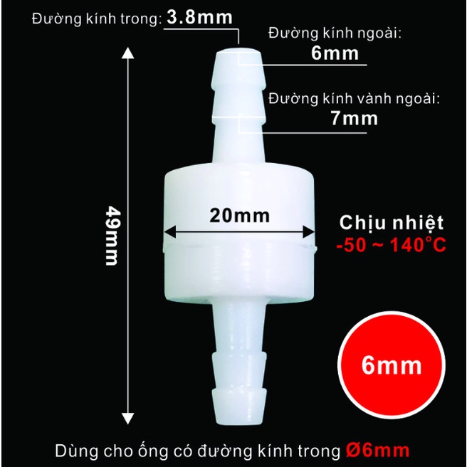 Van 1 chiều, vòi chống nhiễu 4mm 6mm 8mm 10mm 12mm - Propack
