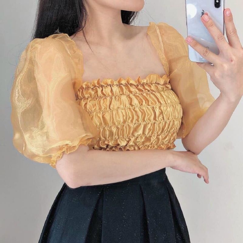 ÁO CROPTOP PHỐI VOAN KIẾN NHÚN XINH XẮN