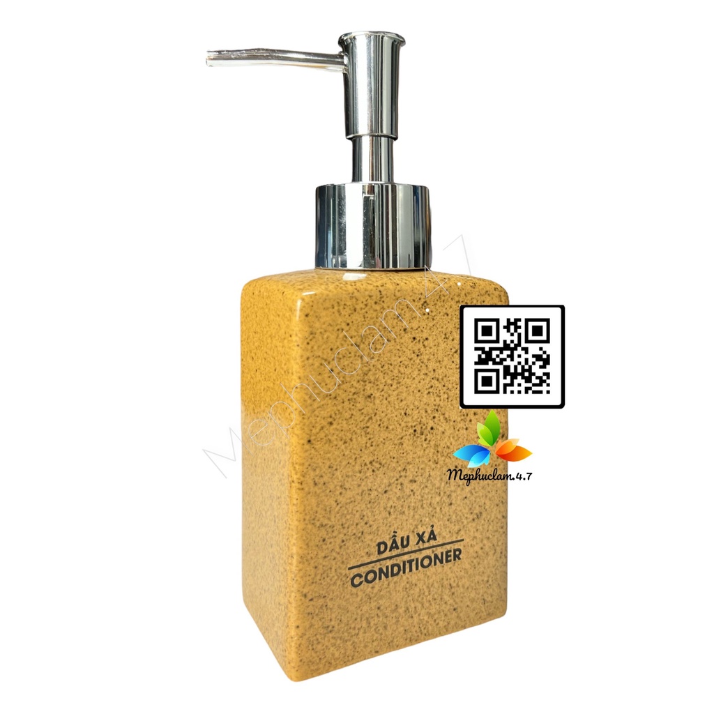 Bình gốm sứ đựng dầu gội, sữa tắm, nước rửa tay, cốc đánh răng men vàng dáng chữ nhật cho khách sạn,resort, homestay,..