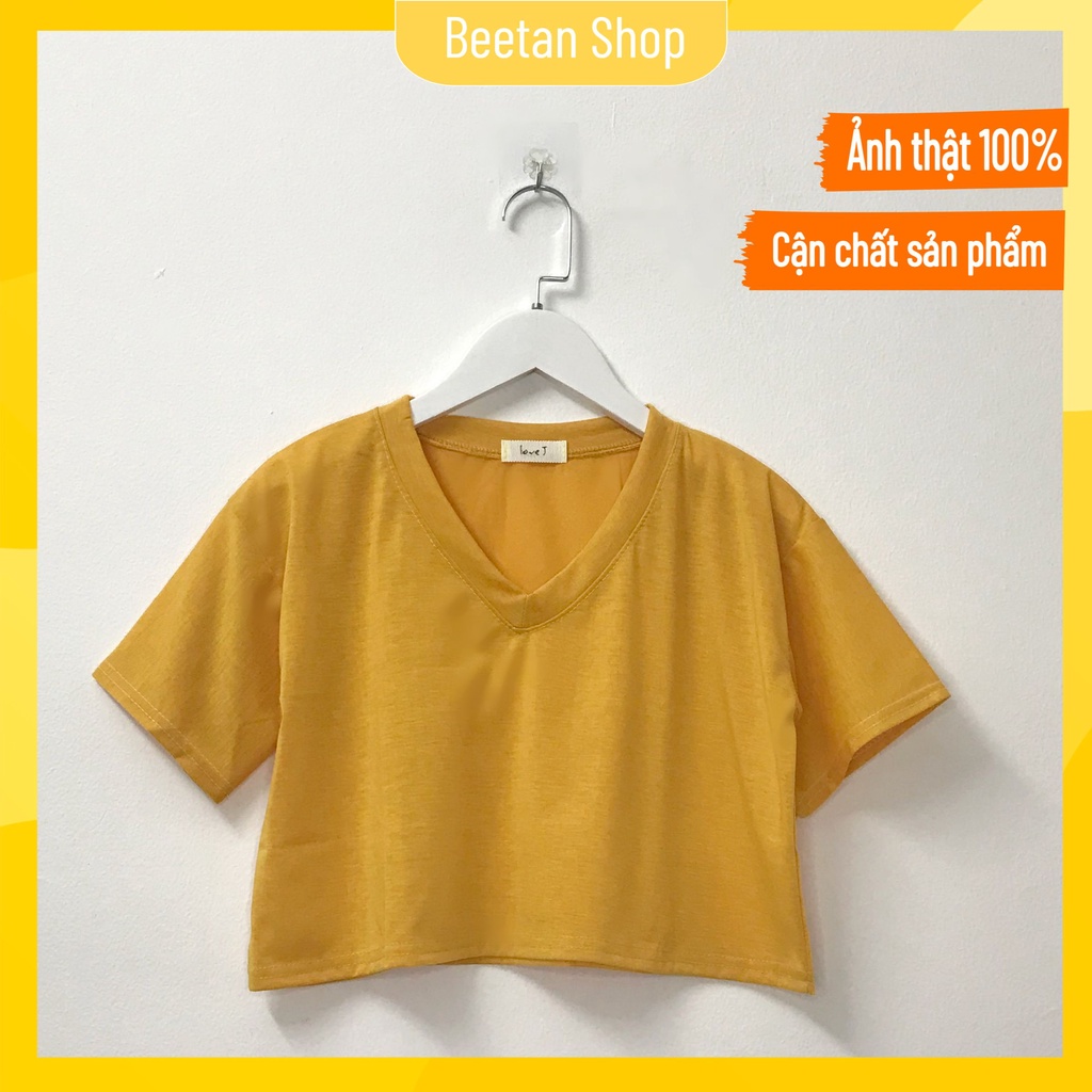 Áo croptop nữ kiểu trơn cổ tim Hàn Quốc - áo croptop form rộng