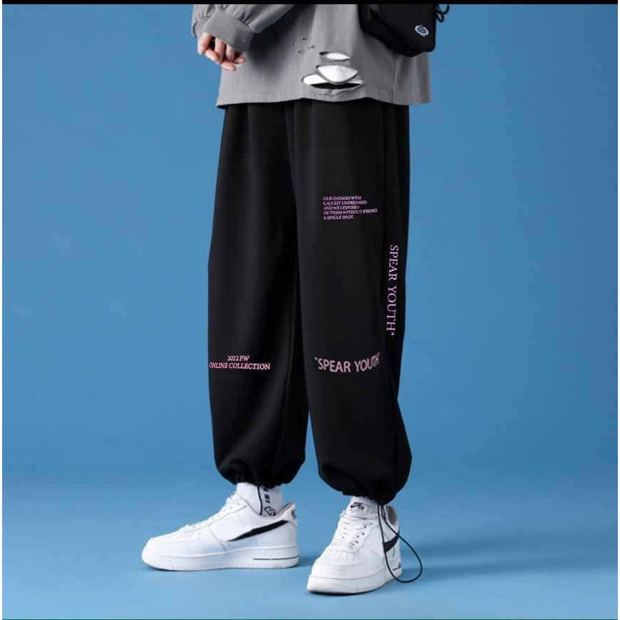 Quần jogger ống rộng dây rút nam nữ in chữ chất nỉ mềm mịn, thoáng mát, form chuẩn