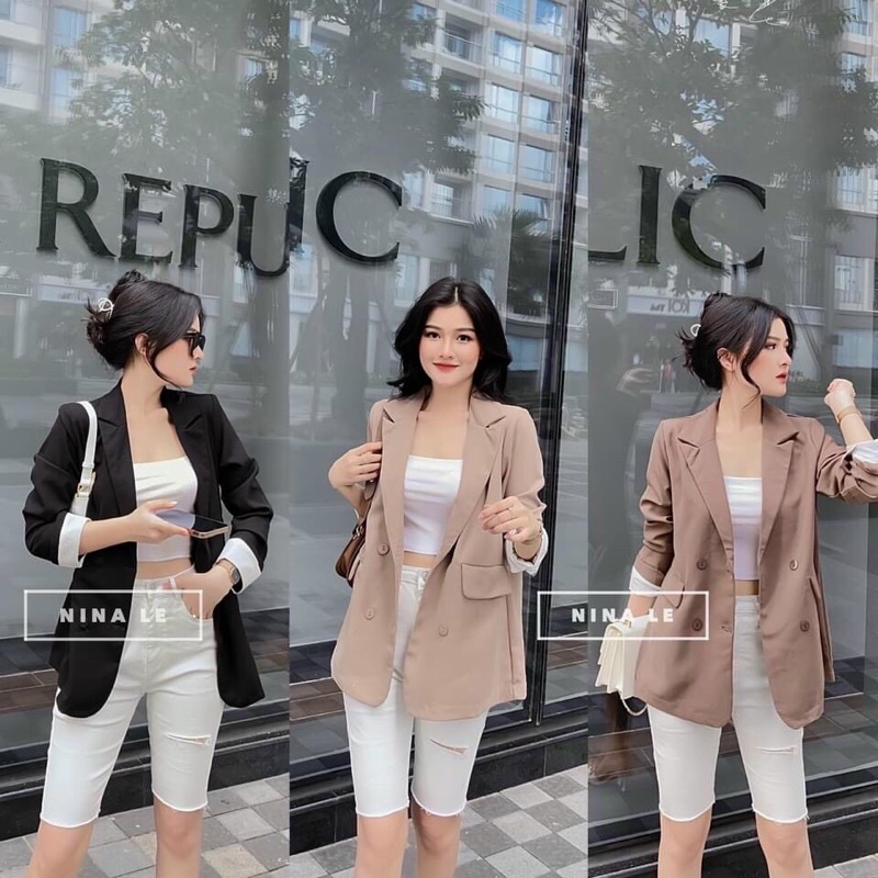 Áo Blazer tay phối