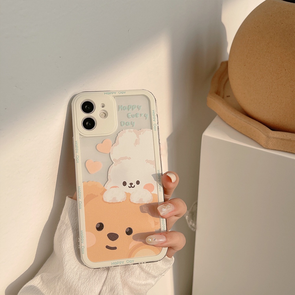 Ốp Điện Thoại iphone Gấu Happy Day  cạnh  14/14promax/7plus/8/8plus/x/xr/xs/11/12/13/pro/max/plus/pro