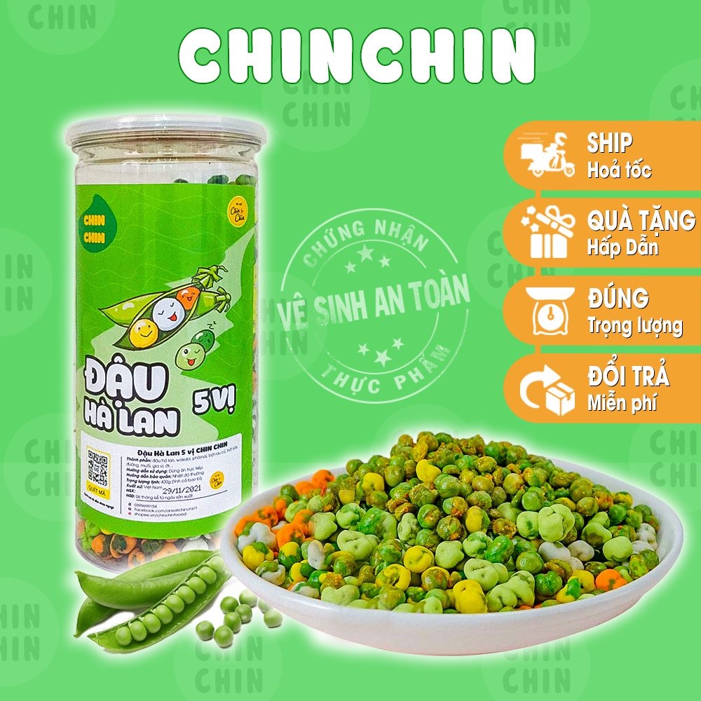 Đậu hà lan mix 5 vị giòn phô mai sữa rang muối wasabi tỏi ớt 420g ChinChin, đồ ăn vặt Hà Nội giao hàng hoả tốc