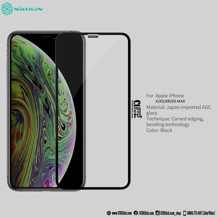 KÍNH CƯỜNG LỰC IPHONE X - XS - XR - XS MAX NILLKIN 3D CP+MAX CÓ MÀNG LOA CHÍNH HÃNG