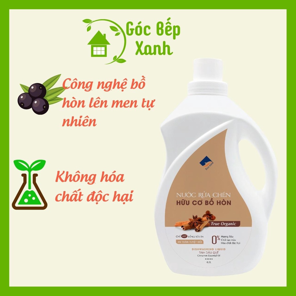 Nước rửa chén ecocare hữu cơ bồ hòn với tinh dầu thiên nhiên, can 4 lít - ảnh sản phẩm 2