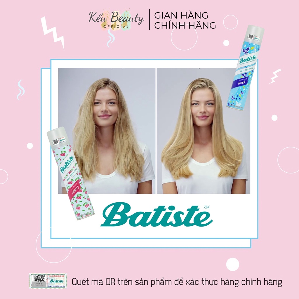 Dầu gội khô Batiste Dry Shampoo cho tóc bồng bềnh tức thì giảm bết dính 200ml