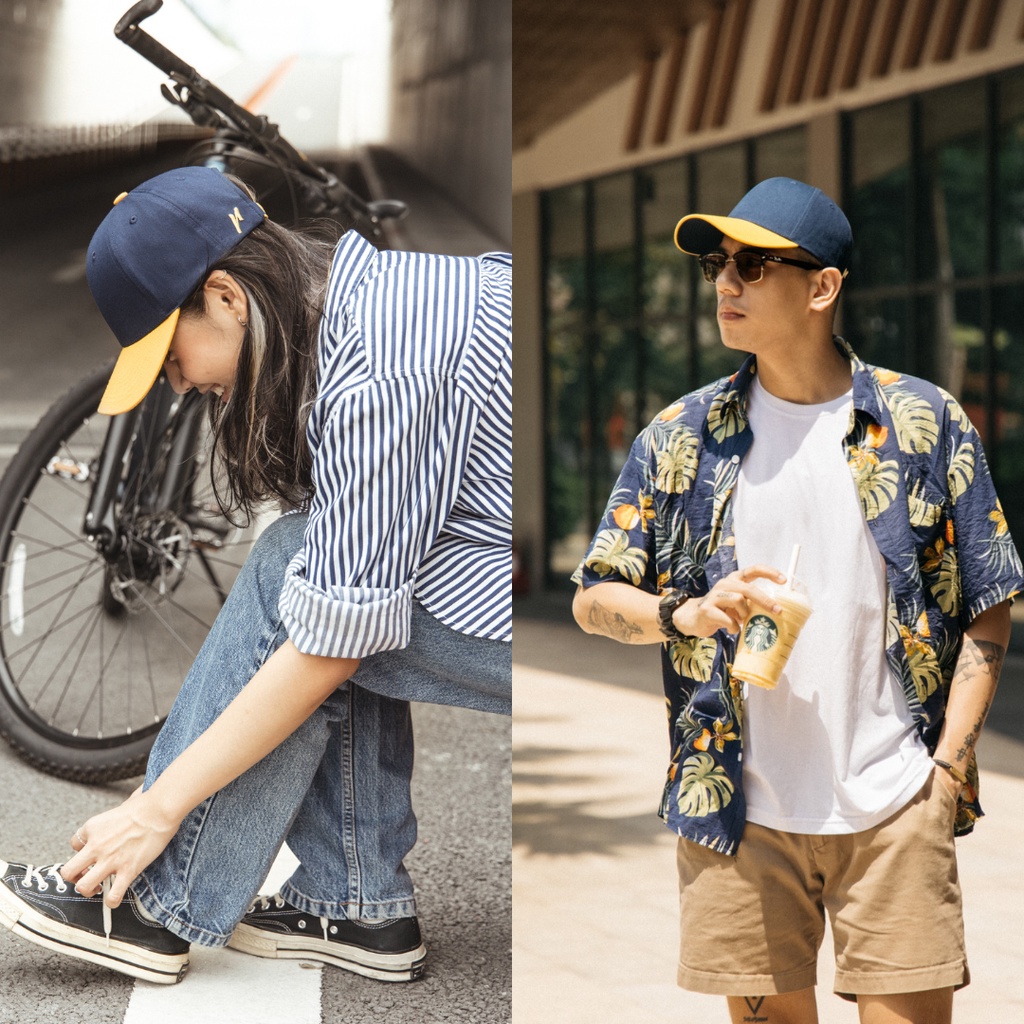 Nón Bóng Chày Lưỡi Trai Màu Navy Phối Vàng Reckless Signature Ballcap Vải Kaki Cotton