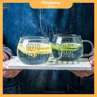 Cốc thủy tinh uống trà Good Morning – Thủy tinh chịu nhiệt tốt – Có sẵn loại có nắp và không nắp