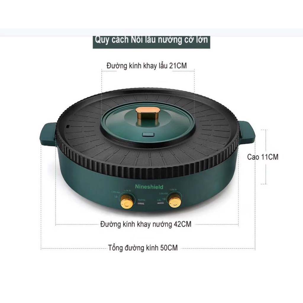 Nồi lẩu nướng điện đa năng 2 trong 1 Nine shield KB - 518 ( Size lớn)
