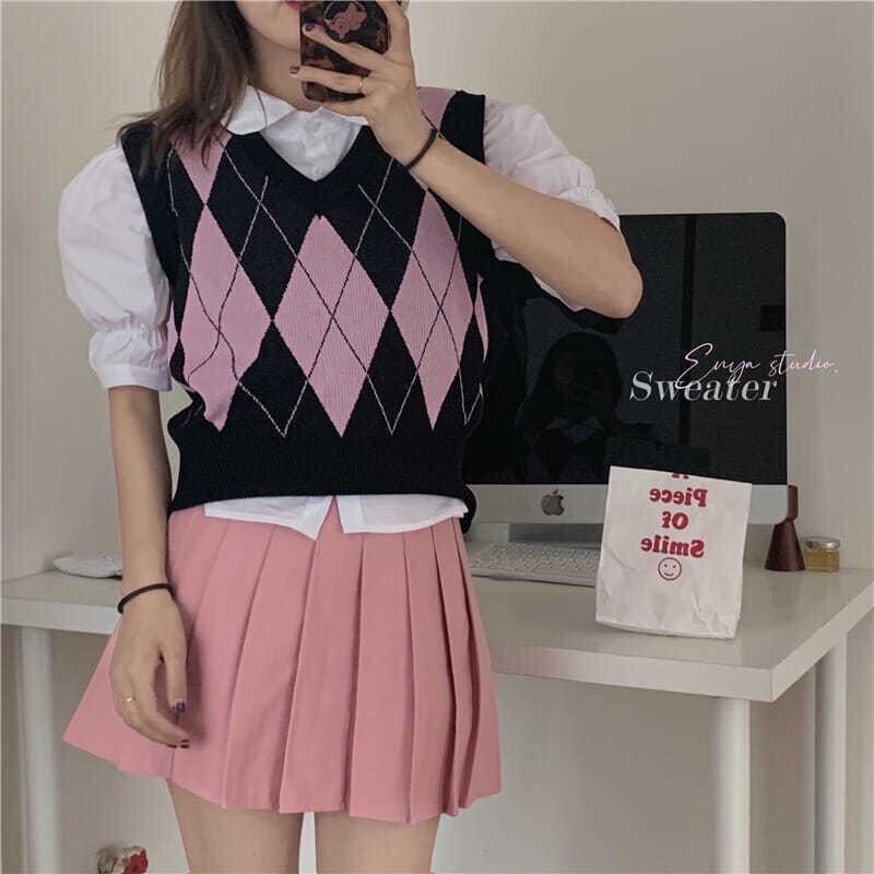 Áo Len Gile Nữ, Áo Gile FreeSize Len Đỏ Caro Sóng Cực Đẹp Hàng Quảng Châu Cao Cấp