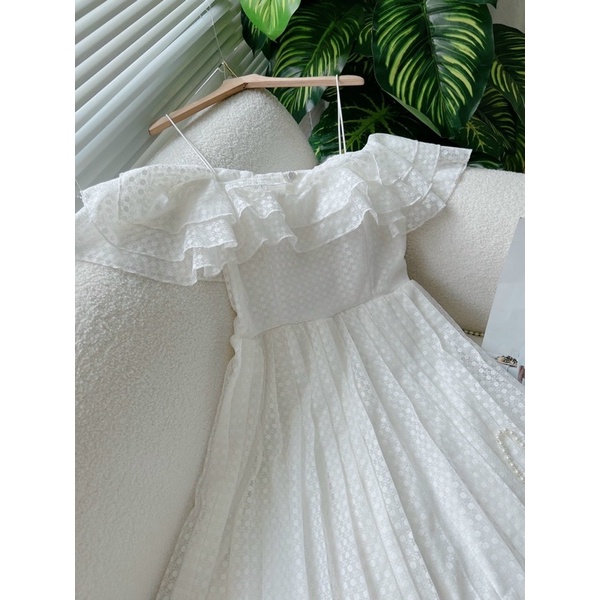 Đầm maxi đi biển, dự tiệc, trễ vai phối ren hình thật