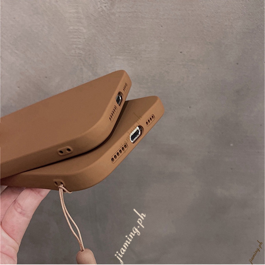 Vỏ Caramel + Dây đeo cổ tay OPPO A3S A5S A12 A94 A15 A15S A52 A92 A54 A55 A74 A16K A16E A16 A17 A53 2020 A57 2022 A9 Reno 7 5 4 3 2F 2Z Pro Ốp điện thoại silicon mềm cảm giác da