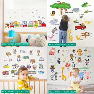 Tranh dán tường cho bé mẫu con vật hoạt hình BẰNG TIẾNG ANH ngộ nghĩnh , Decal trang trí phòng