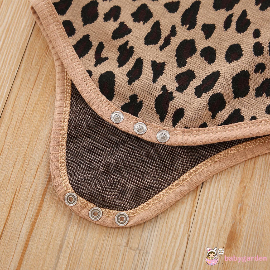 Bộ áo liền quần tay dài cổ tròn in họa tiết da báo + chân váy da PU phối túi có khóa kéo thời trang mùa thu cho bé gái