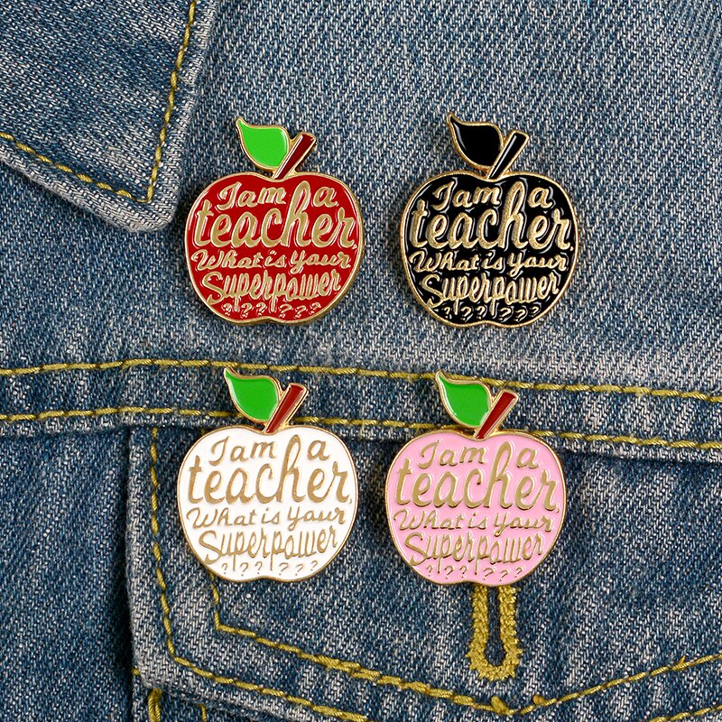 Ghim cài áo tráng men QIHE JEWELRY thiết kế hình trái cây họa tiết chữ I Am A Teacher thời trang